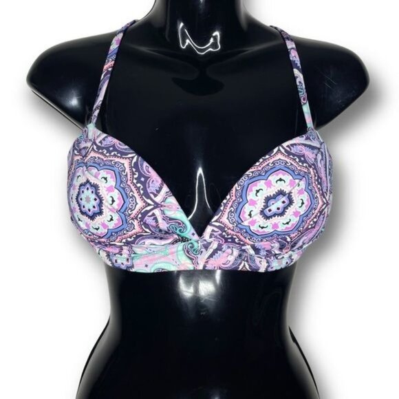 Victoria's Secret Other - Victorias Secret Swim Size 32C Pink Purple Paisley Push Up Bikini Top Vacation
